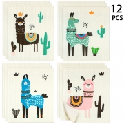 Boao 12 Pieces Swedish Dishcloths Reusable Llama Cellulose Sponge Cleaning Cloths Absorbent Dish Cloth Hand Towel for Kitchen Cleaning, 4 Styles